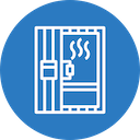 Icon of a wooden sauna room with rising heat steam