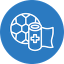 Icon of a soccer ball behind a roll of medical athletic tape